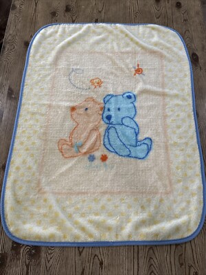 Child of Mine by Carter s Teddy Bear Baby Blanket Yellow Blue Plush Crib