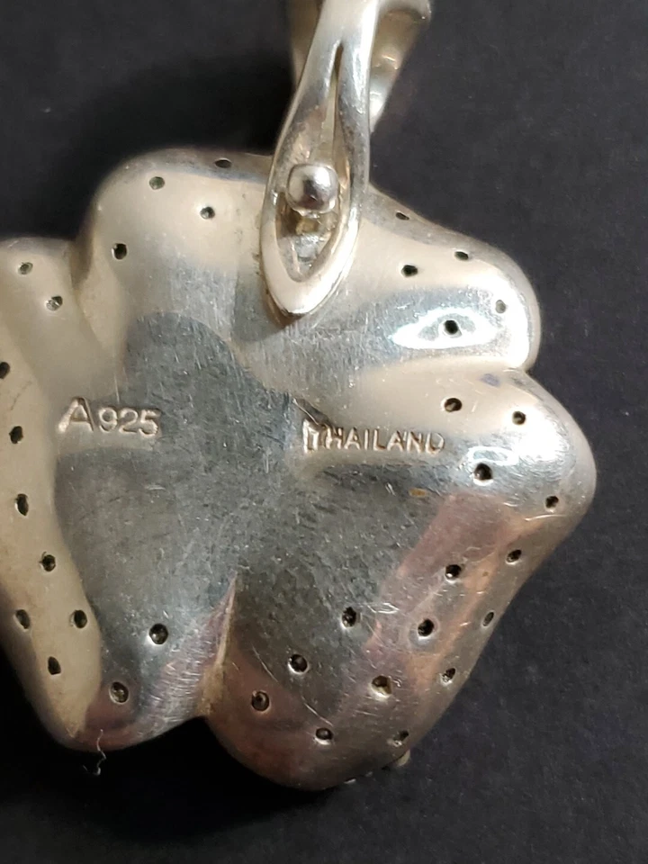 Signed A 925 Marcasite Sterling Silver Flower PENDANT W/ Pink CZ stones 11.1gram - Image 3 of 4