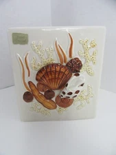 Tissue Cover Box Seashell Hand Painted Square Ceramic Beach Reef Coral