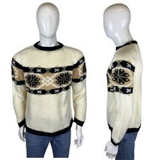 Vintage 70s Schneeflocken Pullover L Island Nordic Dänisch Weihnachten Ski 1970s