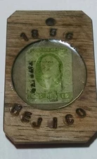 uaz12 etiangui Rustic keychain with genuine Mexico 1856 first issue stamp