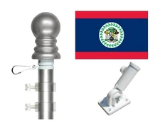 Belize 3'x5' Polyester Flag & Spinner Flagpole Set w/Adjustable Bracket