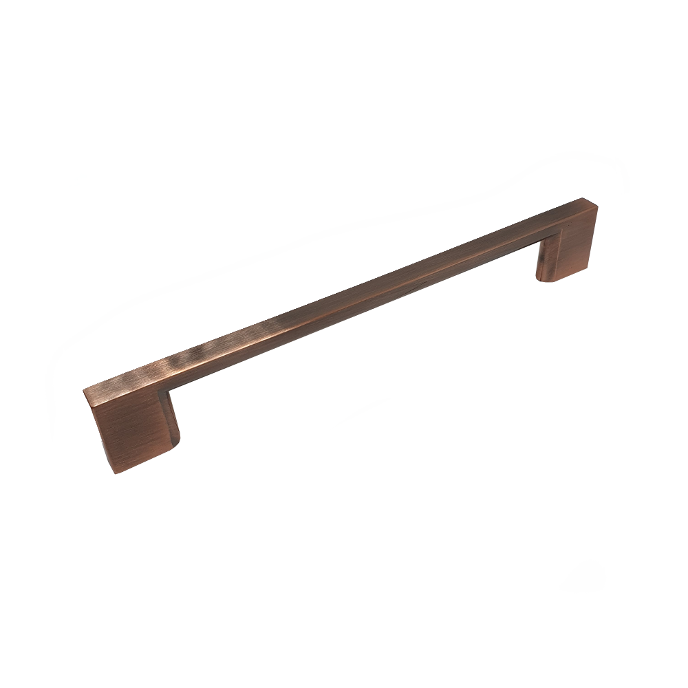 Cascia, Slimline D Cabinet Handle, Gloss Brushed Copper, 128mm Hole Centres