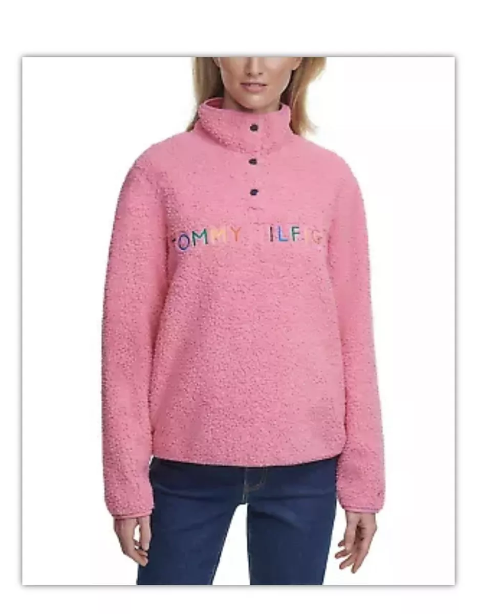 Tommy Hilfiger Sherpa Sweatshirt Women's M Rainbow Logo Pink