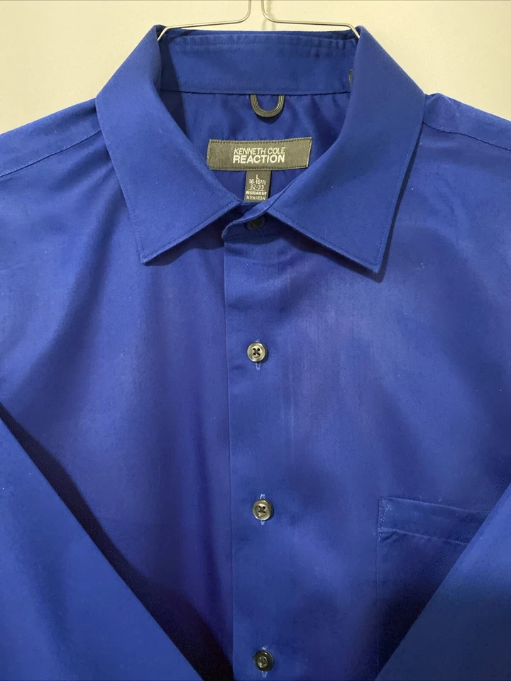 CAMISA KENNETH COLE REACTION NO IRON AZUL REAL TALLA L 16-16.5 32/33 Ajuste Regular Foto 3 de 4