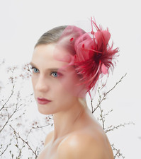 Burgundy Red Feather Wedding Fascinator Hat Woman Headpiece Cocktail Tea Party
