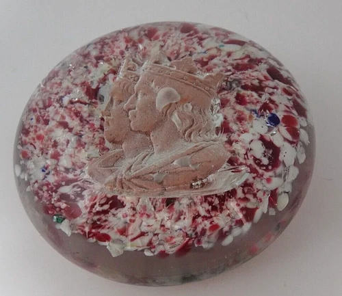 Antique Val St Lambert Kings Sulphide Art Glass Paperweight