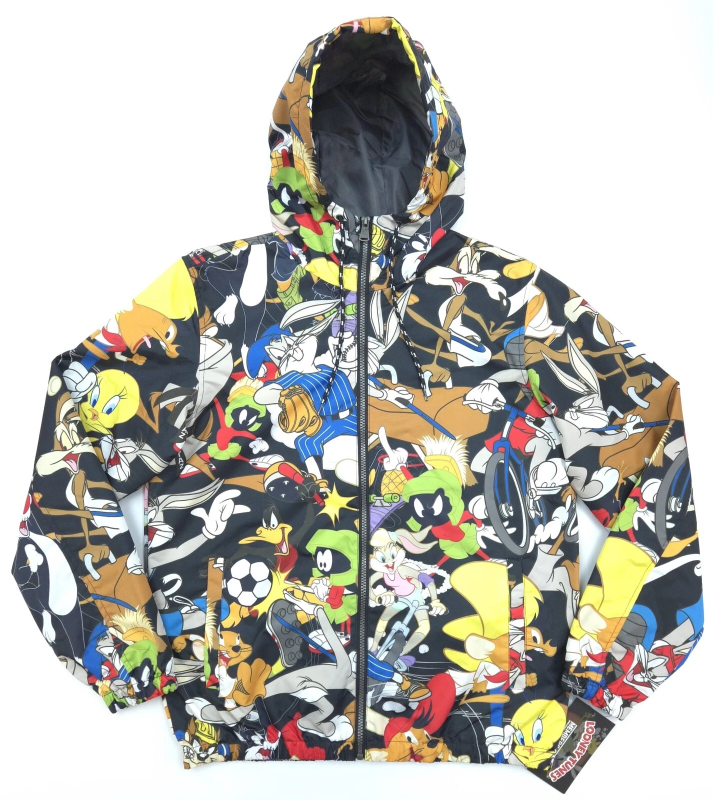 Members Only Looney Tunes Mens S Full Zip Hooded Windbreaker Jacket Collab Print