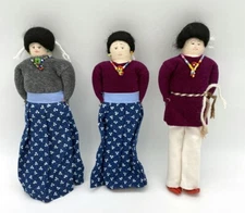 Three Navajo Folk Art Dolls Hand Made Crafts Fabric Hand Painted Faces