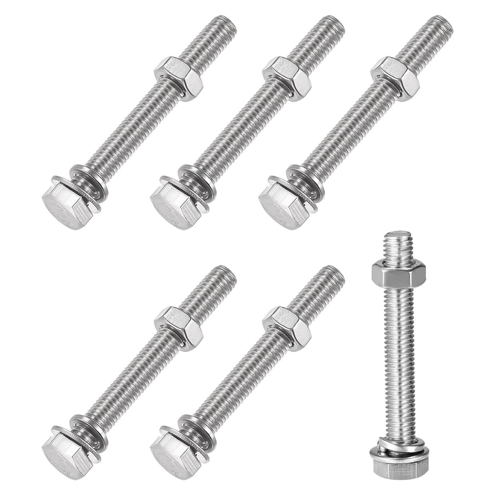 M8x60mm Hex Head Screws Bolts Nuts Flat Lock Washers Kits 6 Sets