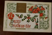 "A Happy Christmas-tide" with Holly Embossed Vintage Postcard