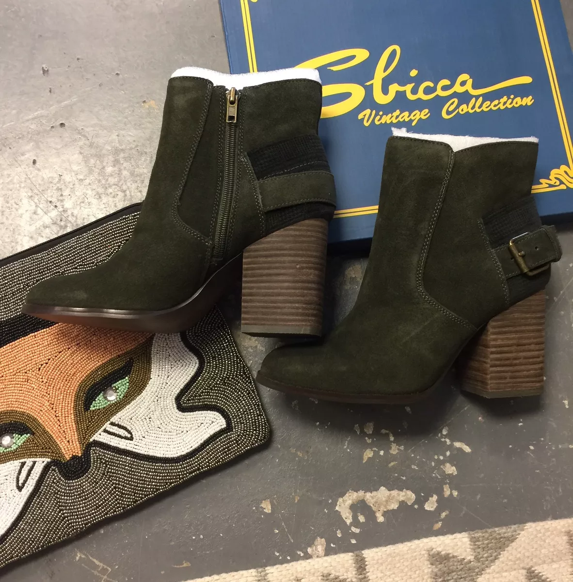 Sbicca Brand NEW Suede Forest Green Boots Lorenza Size 9 Cute Booties Woman