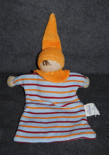 🍀Doudou Plat Lutin ALANA DM Poupée Bleu Rayé Rouge Bonnet Orange Coton Bio TTBE