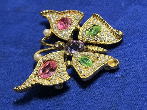 Vintage KJL Butterfly Brooch Rare One! Pink Rhinestones Kenneth Jay Lane - Picture 8 of 12