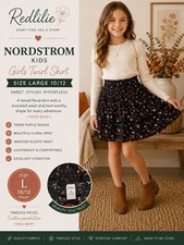 Nordstrom Girls Flowered Ruffle Smocked Waist Skirt- Size Large 10-12 EUC 