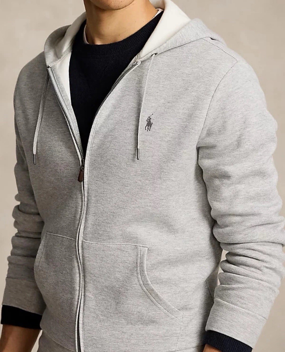 Polo Ralph Lauren Men's Double Knit Mesh Full Zip Hoodie Andover Grey Heather L image 3
