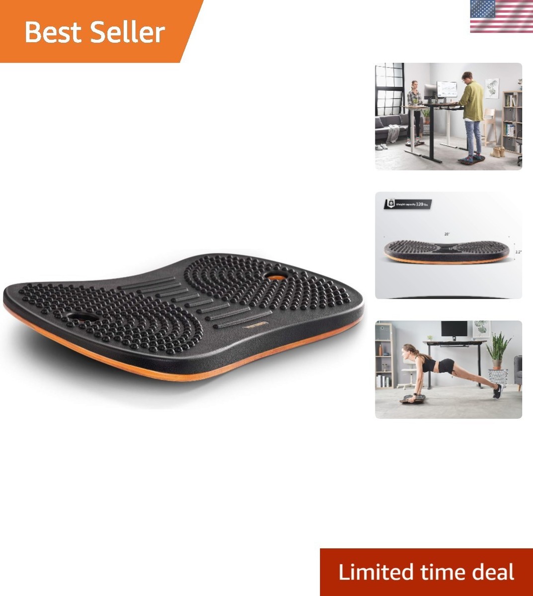 Ergonomic Standing Desk Mat & Balance Board - Obsidian Black, 320