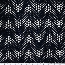 1 Yard Cut of Lunn Fabric Zig Zag Polka Dot Batik 100 Cotton 3073 Black White