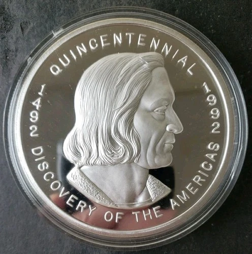 1992 Columbus Quincentennial 14.6oz Silver Round in a Capsule