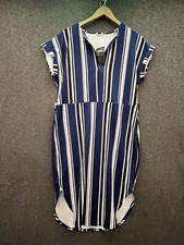 Temofon Womens Blue Midi Dress Striped Short Sleeve V-Neck Size L
