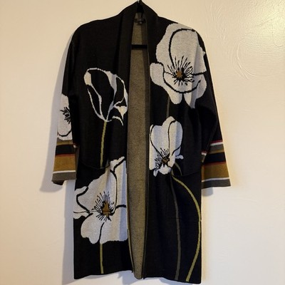MaxSport Open Front Long Cardigan Floral Print With Striped Sleeves Size XS