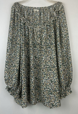 Max Studio Top Womens 2X Green Dainty Floral Peasant Ruffled Cottage Core Career