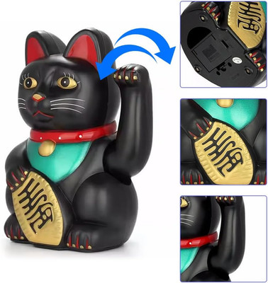 Maneki Neko Lucky Cat - Battery Operated Waving Arm Feng Shui Fortune Figurin...