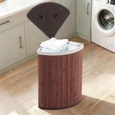 58L Laundry Basket with Lid Bamboo Hamper wit...