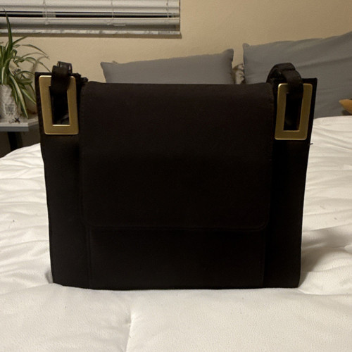Etienne Aigner Black Shoulder Bag Gold Hardware Magnetic Closure, Zipper Logo