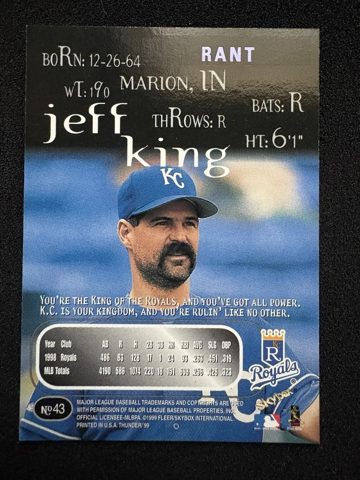 1999 Skybox Thunder - Jeff King #43 Rant - Image 2 of 2