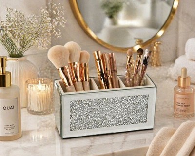 Silber Crushed Diamante Spiegelglas Make-up Aufbewahrungsbox, Hautpflege, Kosmetik