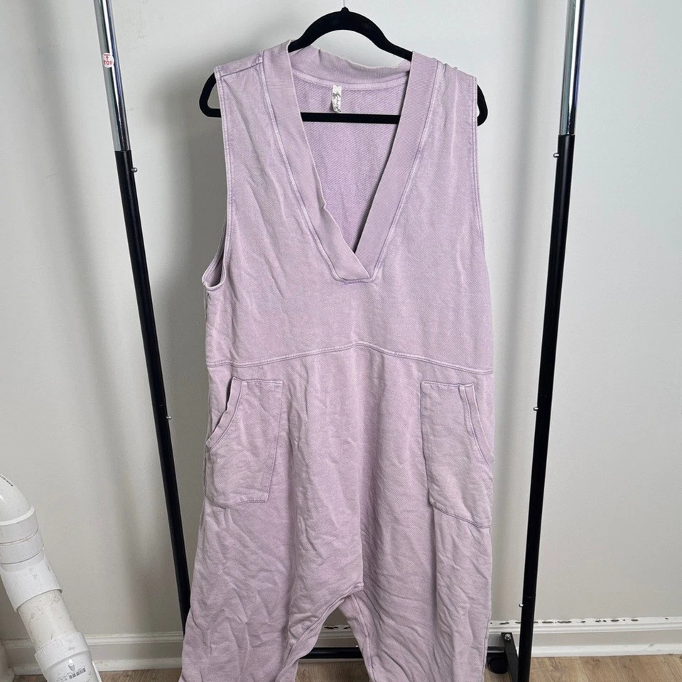 Free People What's Up Oversized Lavender Purple Cotton Sweater Jumpsuit Size XL - Image 2 of 4