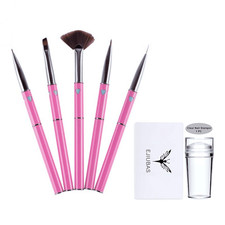 5pcs Nail Art Brush Set Fan Liner Painting Brushes  Jelly Stamper Scraper Tool