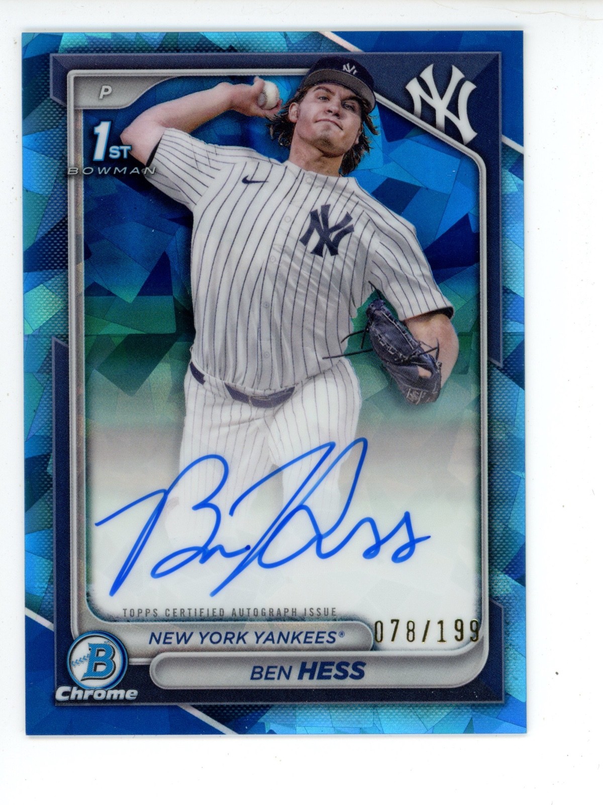 2024 Bowman Chrome Draft Ben Hess 1st Sapphire Auto /199 #CPA-BH Yankees