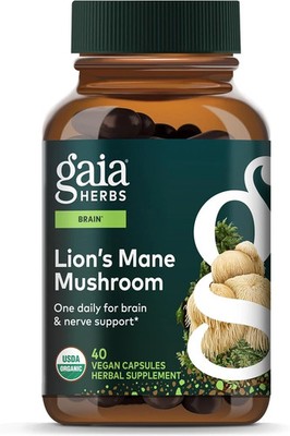 Gaia Herbs Lion's Mane Mushroom - Brain & Nerve Health Support* - 40 Vegan Caps
