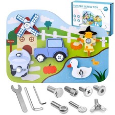 Wooden Montessori Farm Screwdriver Board, 16-Piece Toy for Kids Ages 3 Rem...