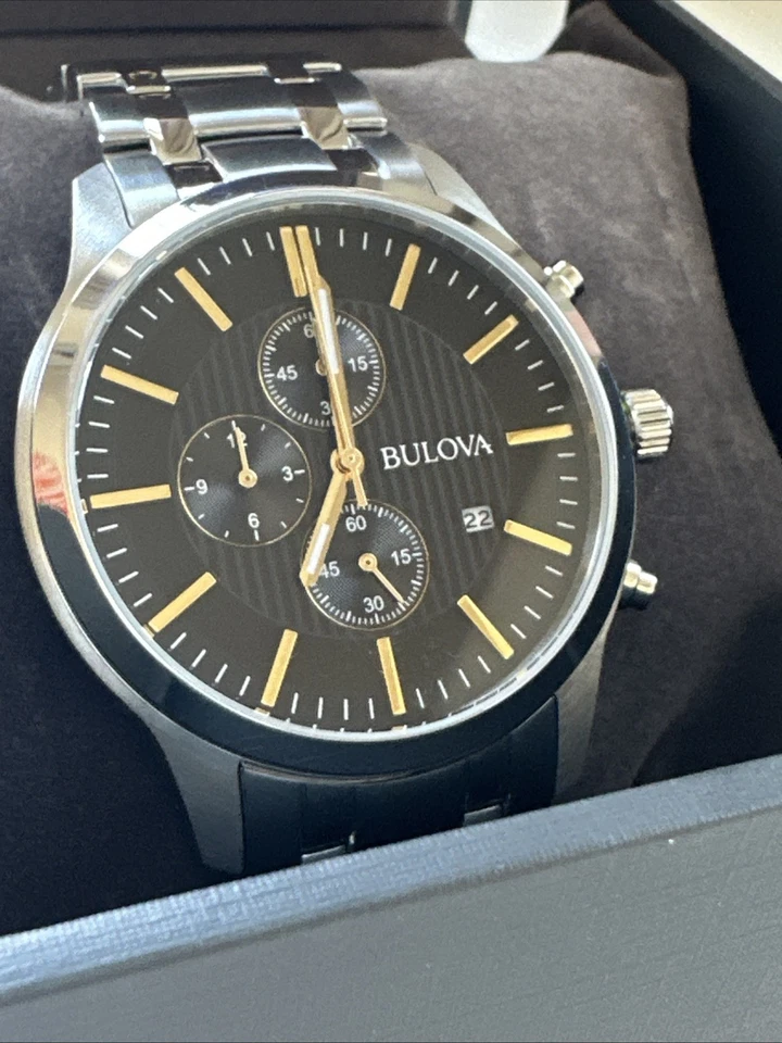 Bulova Men's Black Dial Silver Chronograph Watch 96B305 - Image 3 of 4