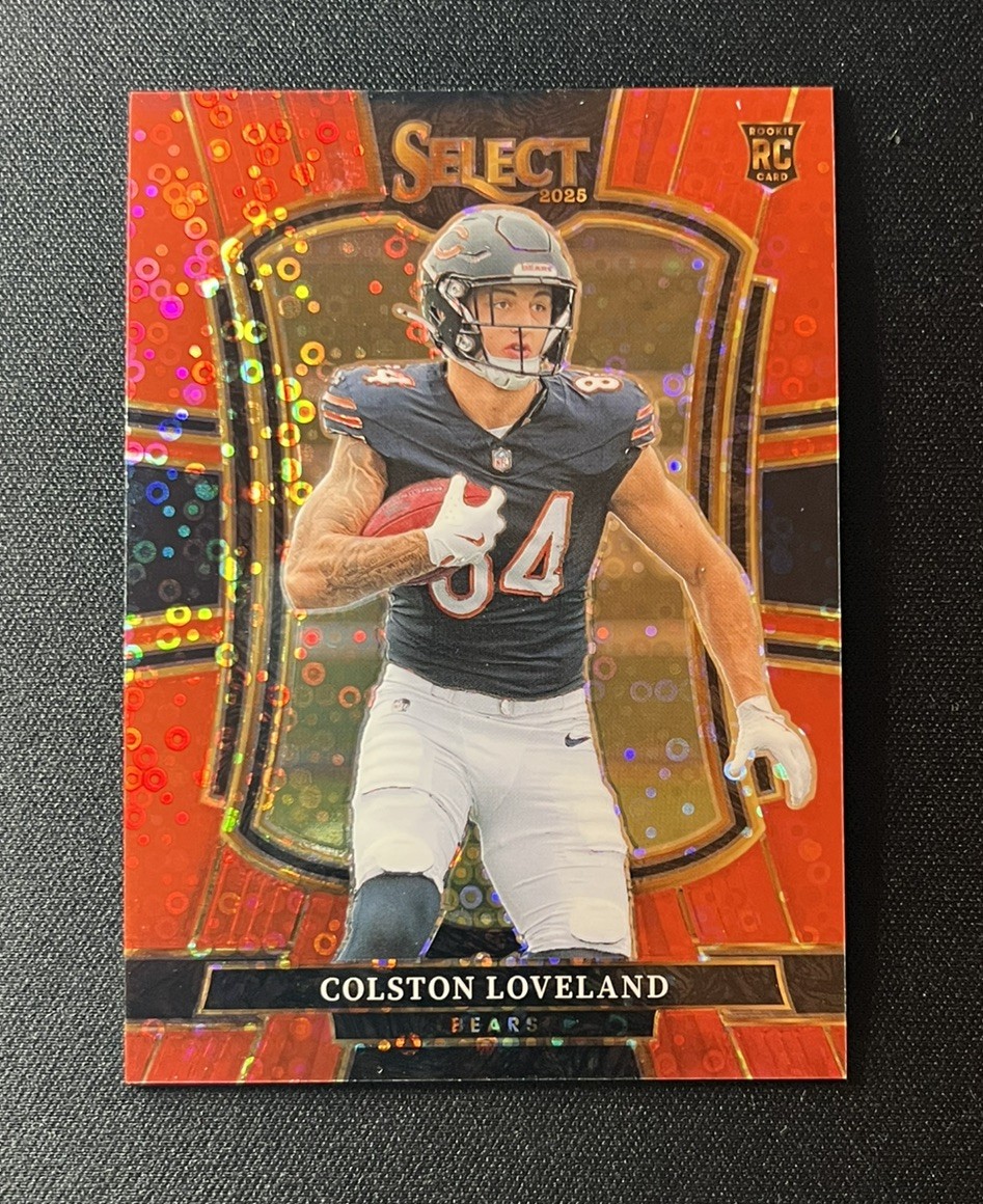 2025 Panini Select Premier Level Colston Loveland Rookie Red Disco Prizm #/49 RC