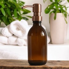 250ml 500ml Amber Glass Bottle Copper Dispenser Pump | Soap/Shower Gel/Shampoo