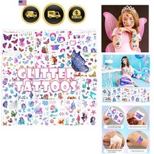 Glitter Temporary Tattoos for Kids, 24 Sheets Butterfly Mermaid Fairy Flowers...