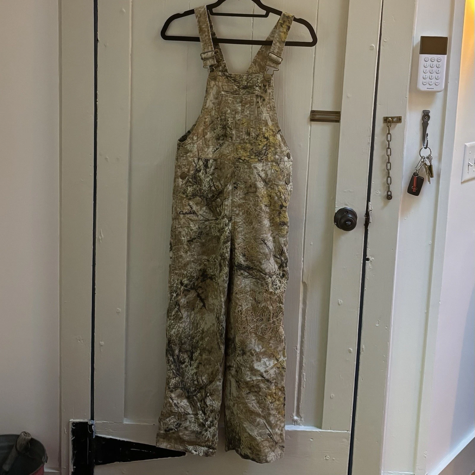 Vintage Cabela's camo overalls, tagged Size M but fits more like an XS