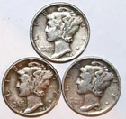 (3) Mercury Dimes - VF/XF - 1945D 1945P 1945S - #0467ED FREE SHIPPING