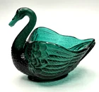 Vintage Fenton 4" Emerald Green Glass Open Back Salt Cellar Swan Figurine MCM