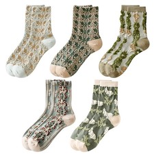 Women's Cotton Crew Socks with 3D Jacquard Pattern Comfortable and Breathable