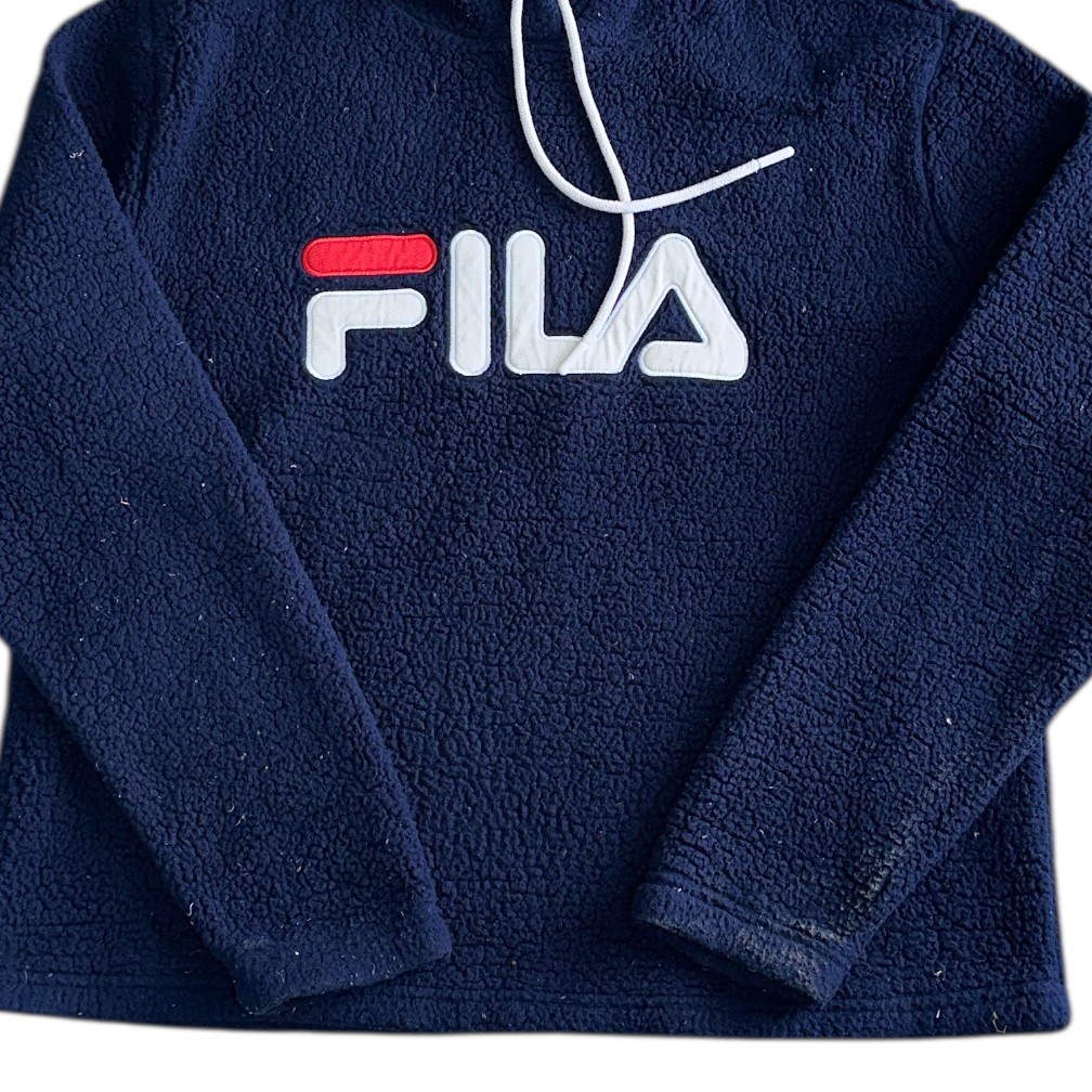 Felpa con cappuccio Fila Sherpa pile grande logo pullover Y2K blu felpa donna grande