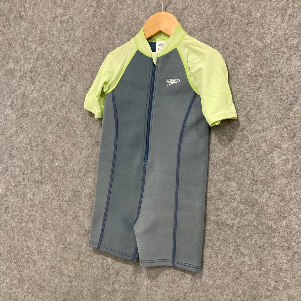 Traje de baño Speedo para niños talla 6 años gris verde manga corta elástico 31402 Foto 2 de 4