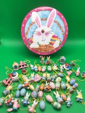 58 Vintage Miniature Easter Tree Decorations Painted Wood Eggs Chick Bunny Bird