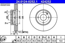 2x Bremsscheibe belüftet 24.0124-0252.1 ATE für CHEVROLET AVEO Schrägheck