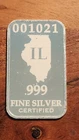 Illinois State Art Bar Certified  1/2 Troy oz. .999 Fine Silver