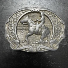 Vintage 1986 Bergamot Brass Works Quarter Horse cowboy belt buckle Made in USA